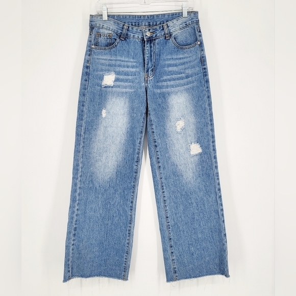 SHEIN Denim - High Rise Wide Leg Jeans Distressed Denim Light Wash Shein Size 30